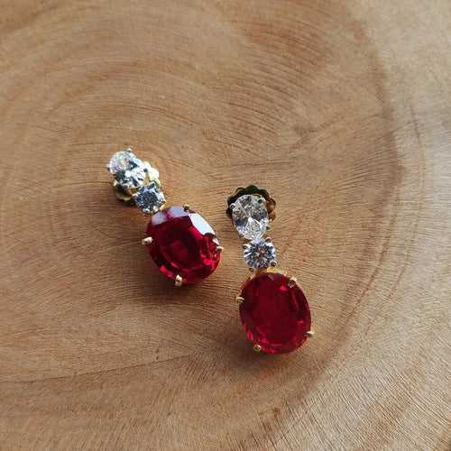 Ruby Earrings in Silver with Gold Plating