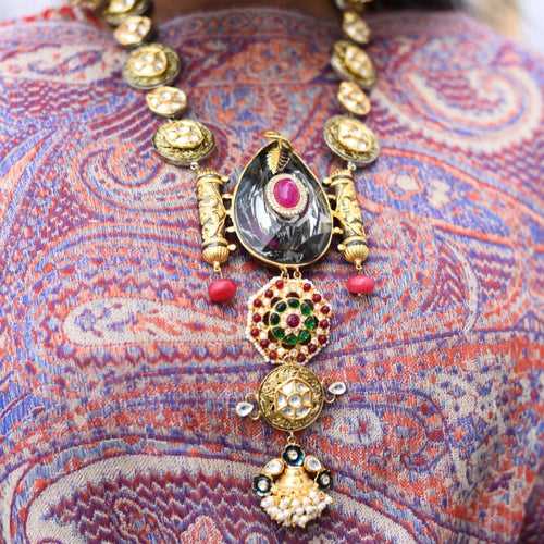 Ethnic Long Necklace with Semi Precious Stones