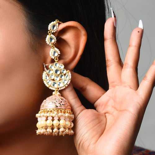 Pink Jhumka with Meenakari