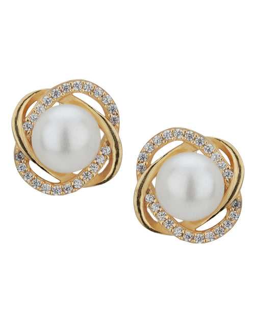 Carlton London Gold Plated White Pearl Cz Contemporary Stud Earring For Women