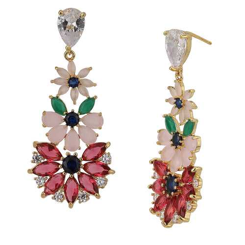 Carlton London Red & Pink Floral Drop Earrings Fje3339