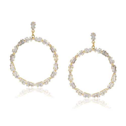Carlton London Premium Jwlry-Gold Toned Cz Studded Gold-Plated Circular Handcrafted Drop Earrings Fje4138