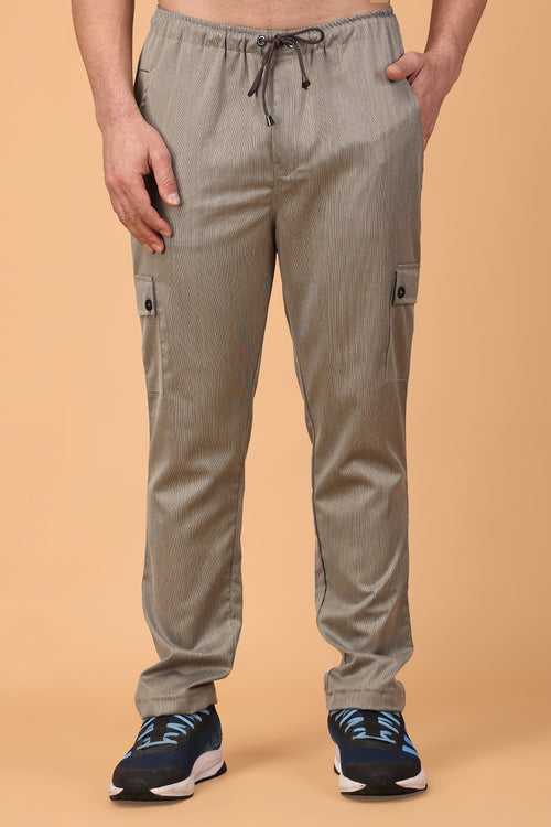 Beige Textured Stretch Cargo