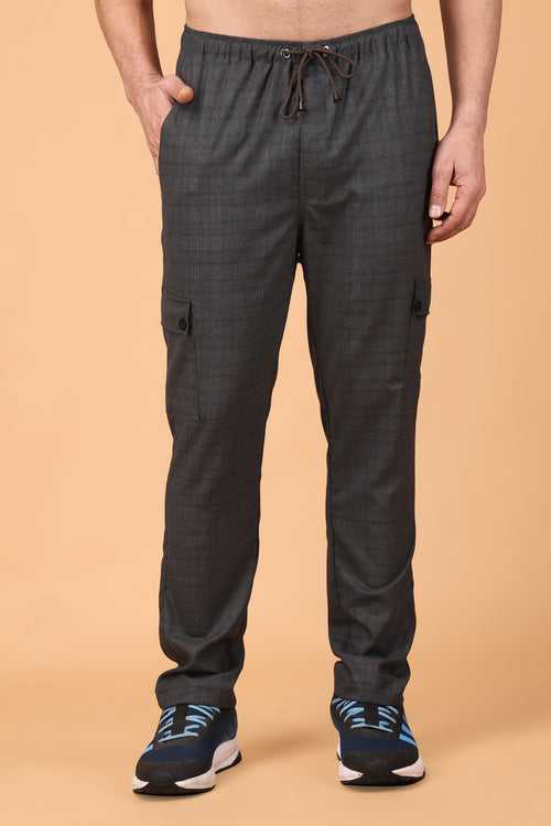 Charcoal Checked Stretchable Cargo