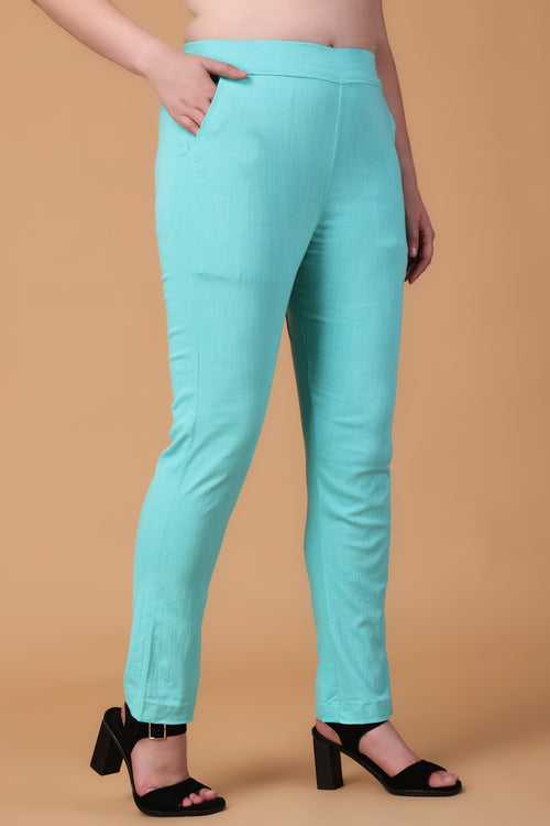 Aquamarine Lycra Slub Pants