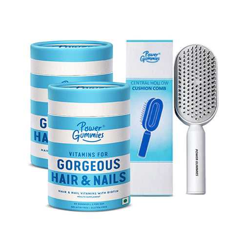 Central Hollow Cushion Comb with Gorgeous Hair and Nails Gummies 2 months pack