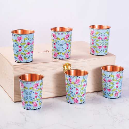 Summer Florescence Light Blue Copper Tumblers - Gift Set