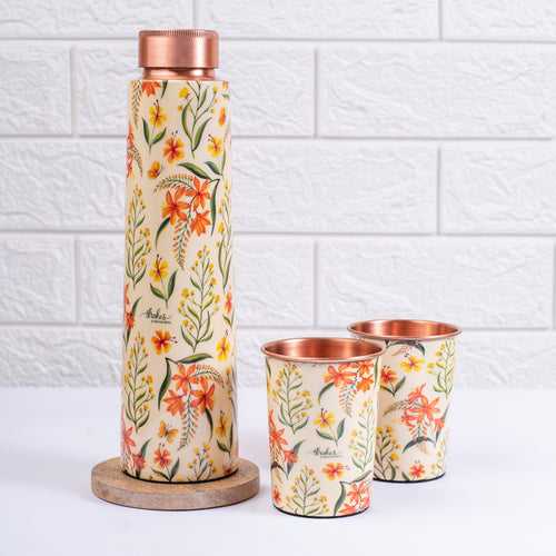 Summer Blossoms Copper Bottle and Tumbler Set