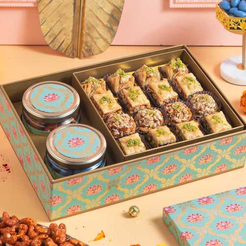 Lotus gift box with baklavas and dry fruits