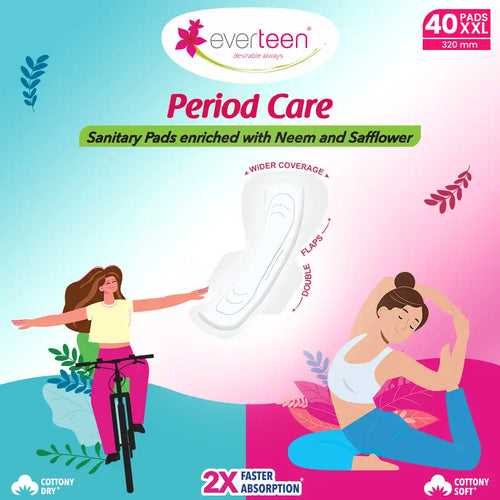 everteen Period Care XXL Neem-Safflower Sanitary Pads with Double Flaps - 40 Pads, 320mm
