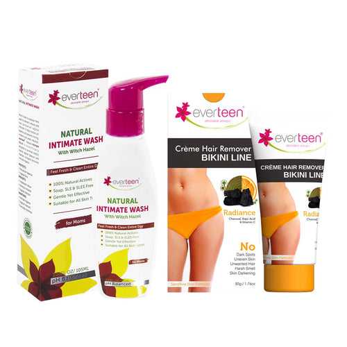 everteen Value Combo - Bikini Line Hair Removal Creme RADIANCE and Witch Hazel Intimate Wash 105ml for Women