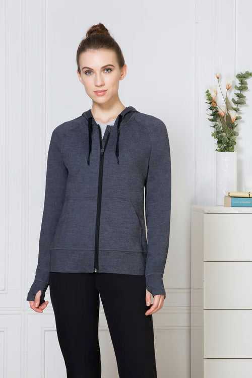 Vanheusen Women's Athleisure With Hood Full Sleeve Sports Jacket (Charcoal) Style# 66602