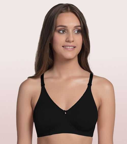 Enamor Comfort Shaper Non Padded, Non Wired Detachable Straps T-Shirt Bra (Black) Style# A055
