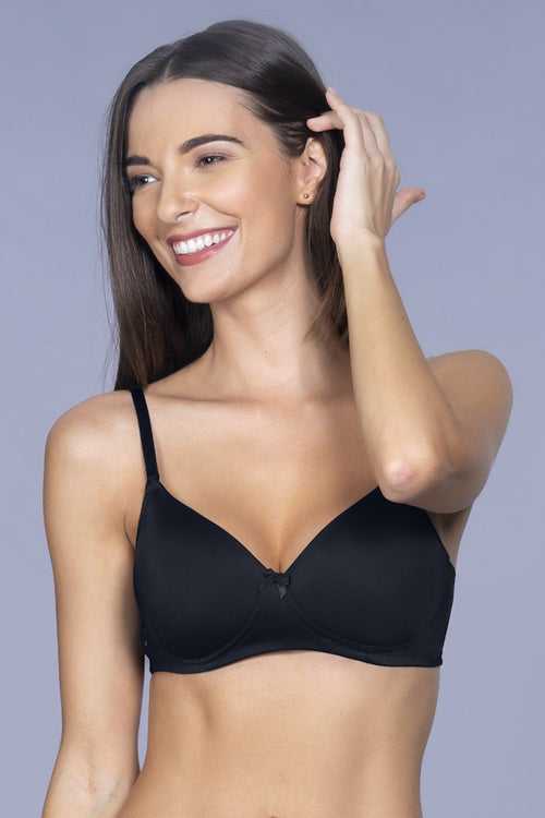Amante Smooth Charm Padded Non Wired Full Cover T-Shirt Bra (Black) Style# BRA10606