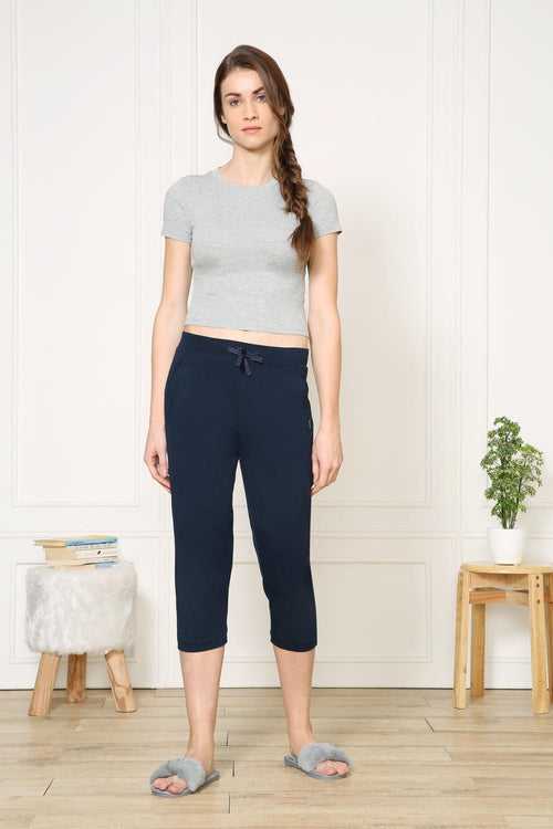 Vanheusen Women's Athleisure Regular Fit Sports Capri Pant with Side Pockets (Dark Navy) Style# 55304