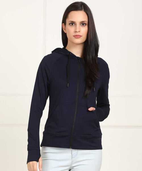 Vanheusen Women's Athleisure With Hood Full Sleeve Sports Jacket (Navy) Style# 66602