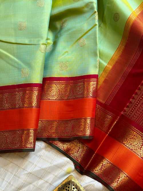 Lemon green with red korvai / kanjipuram silk