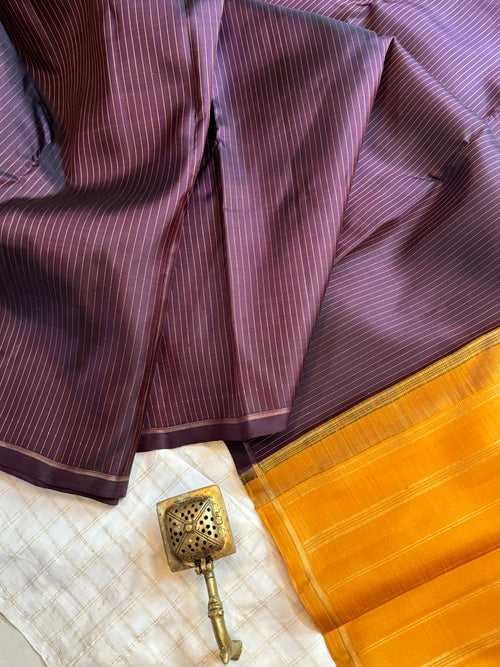 Dark Paaku with mustard- kanjivaram silk