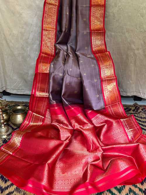 Sangamam : Mauve with red korvai kanjipuram silk