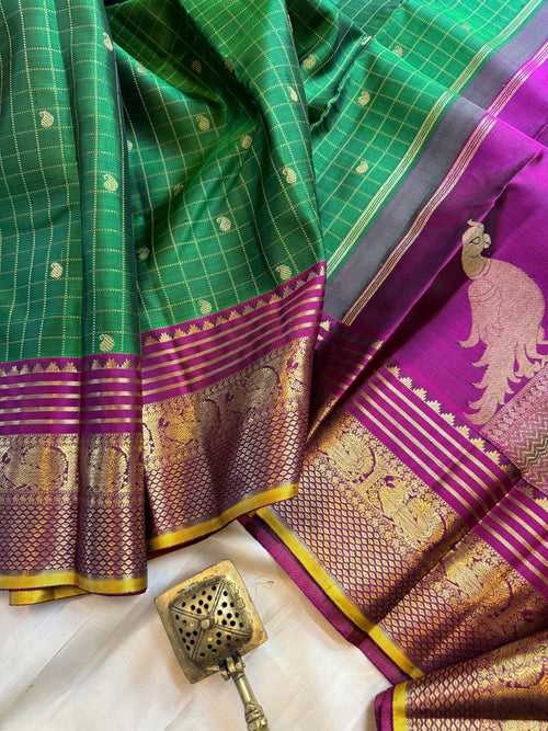 Green and pink kili - kanjipuram silk