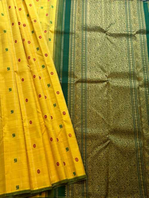 Annam chakram butta lemon yellow - kanjipuram silk