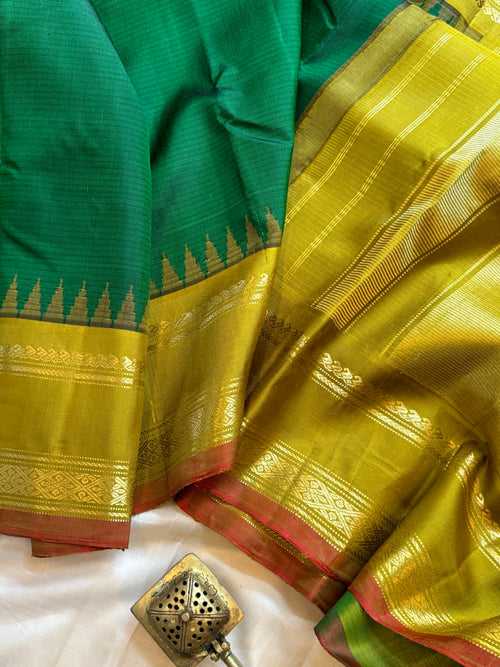 Dark green with mustard /Gadwal silk