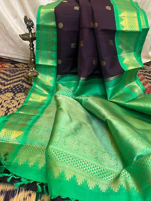 Paaku colour  with parrot green - korvai kanjipuram silk