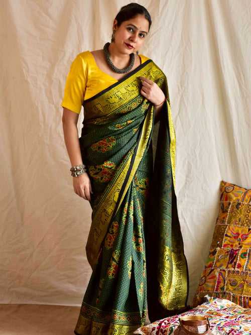 Peer - Ajrakh Dola Silk zari border Saree