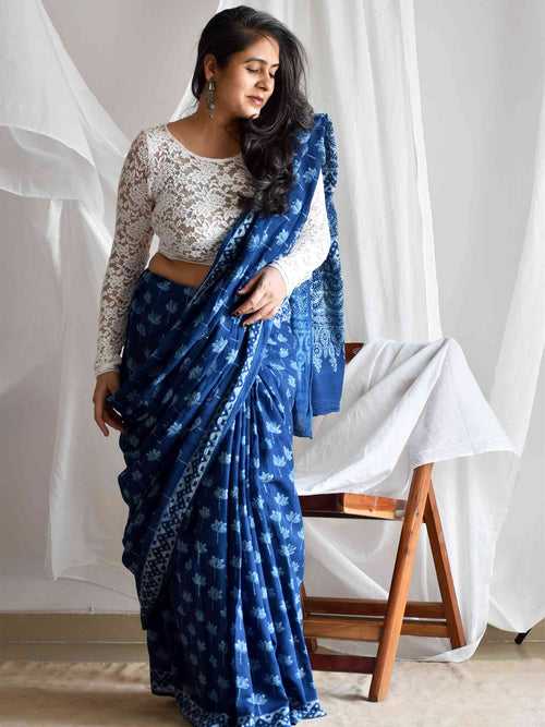 Komal Indigo mul cotton saree