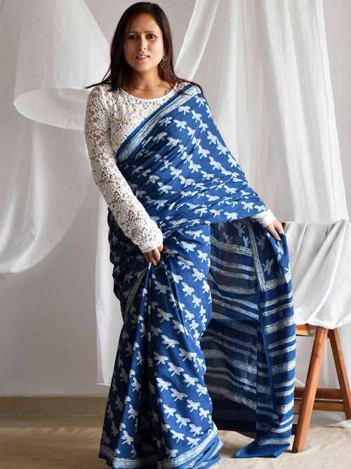 keeth Indigo mul cotton saree