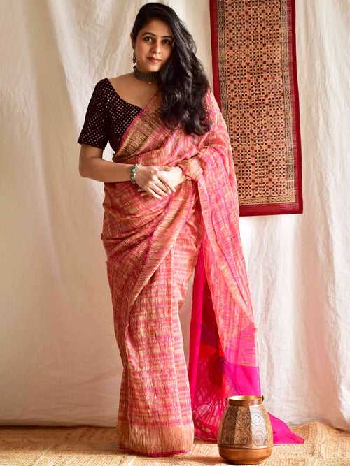 romance of nature - Jute Jamdani pallu saree