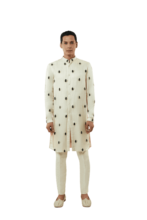 DOUBLE LAYERED KURTA WITH GREEN FRENCH KNOT MOTIF