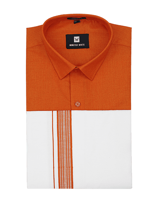Mens Cotton Orange Matching Shirt and Dhoti Combo Luster