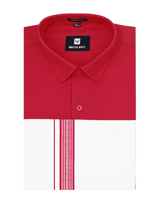 Mens Cotton Red Matching Shirt and Dhoti Combo Luster