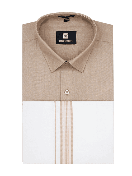 Mens Cotton Beige&nbsp;Matching Shirt and Dhoti Combo Luster