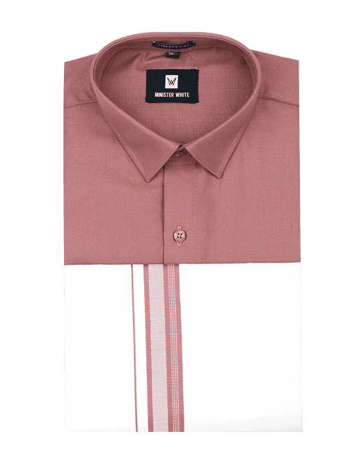 Mens Cotton Dark Pink Matching Shirt and Dhoti Combo Luster