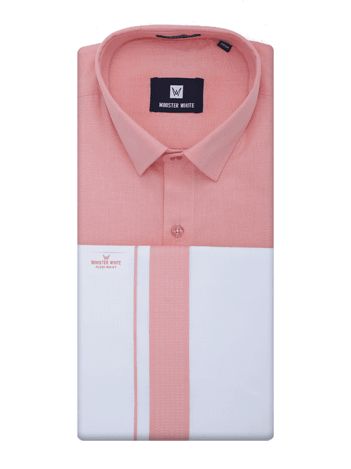 Mens Light Pink Shirt with Matching Border Flexi Dhoti Combo Casper Flexi