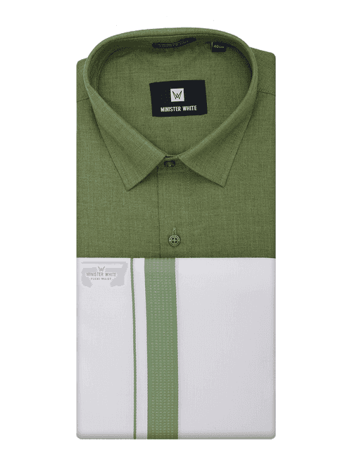Mens Light Green Shirt with Matching Border Flexi Dhoti Combo Casper Flexi