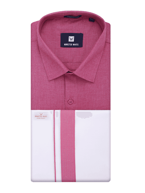 Mens Pink Shirt with Matching Border Flexi Dhoti Combo Casper Flexi