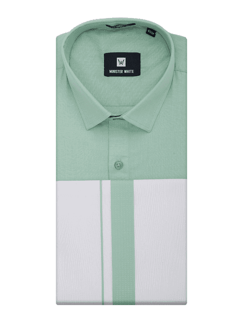 Mens See Green Shirt with Matching Border Flexi Dhoti Combo Casper Flexi