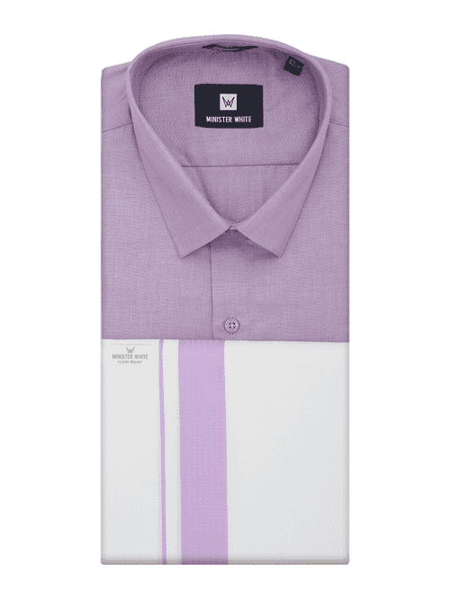 Mens Light Purple Shirt with Matching Border Flexi Dhoti Combo Casper Flexi