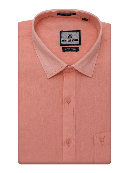 Mens Cotton Linen Regular Fit Coral Colour Shirt Ever Fresh