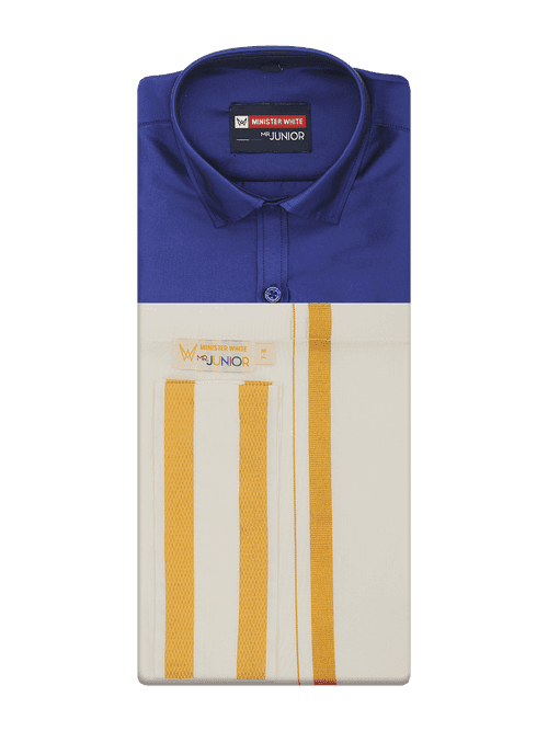 Boys Art Silk Violet Half Sleeves Shirt with Gold Jari Flexi Dhoti Towel Combo Calm Boy