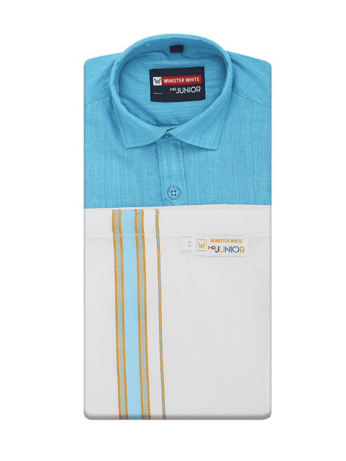 Boys Matching Half Sleeves Shirt with Flexi Dhoti Combo Sky Blue Polite Boy