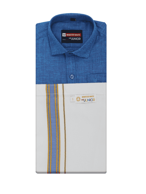 Boys Matching Half Sleeves Shirt with Flexi Dhoti Combo Blue Polite Boy