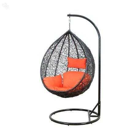 Hindoro Indoor Outdoor Single Seater Black Color Swing With Orange Cushion