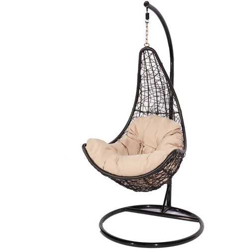 Hindoro Outdoor Balcony Spoon Swing Chair with Stand and Cushion (Black With Beige)