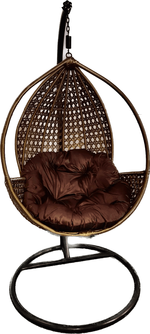 Hindoro Outdoor Balcony Swing Chair with Stand and Cushion (Gold With Dark brown)