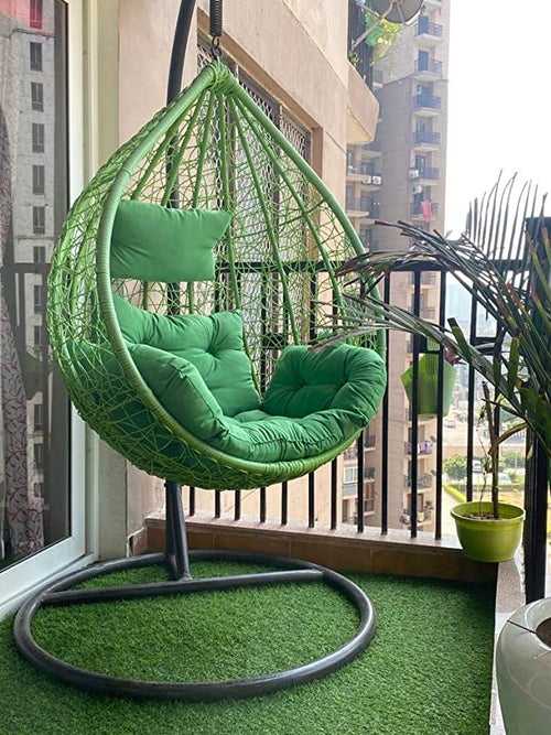 Hindoro Single Seater Hanging Swing Chair with Cushion (Green)