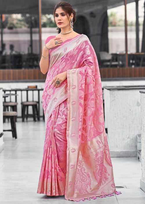 Blush Pink Woven Banarasi Silk Saree